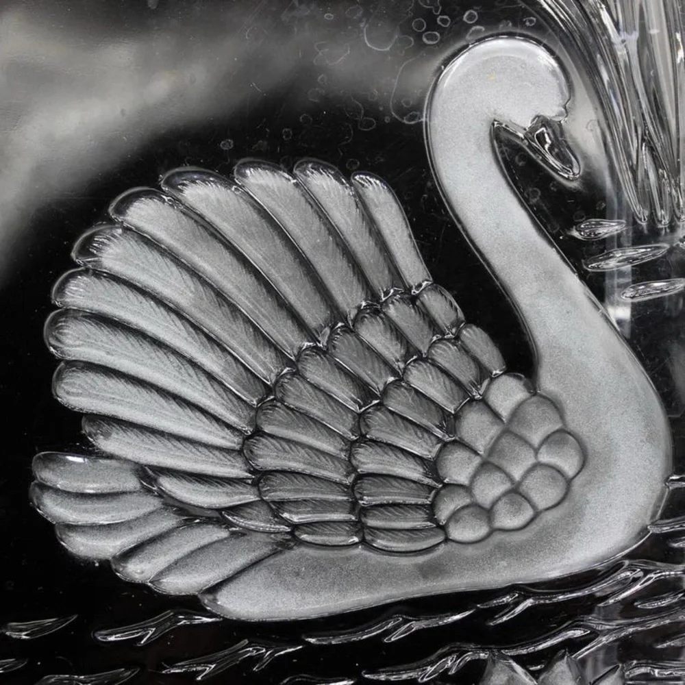 Vintage Mikasa Walther Crystal Etched Glass Swans Cake Plate/ Tray~ Germany